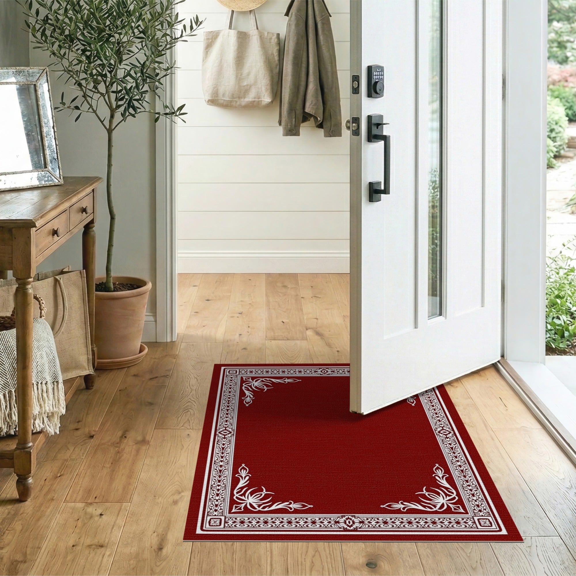 Red Ornate Red Persian Border Area Rug