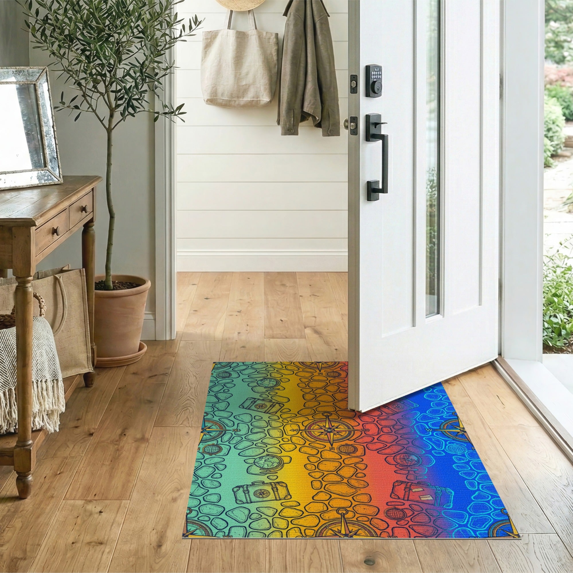 Vintage Compass Cobblestone Washable Area Rug