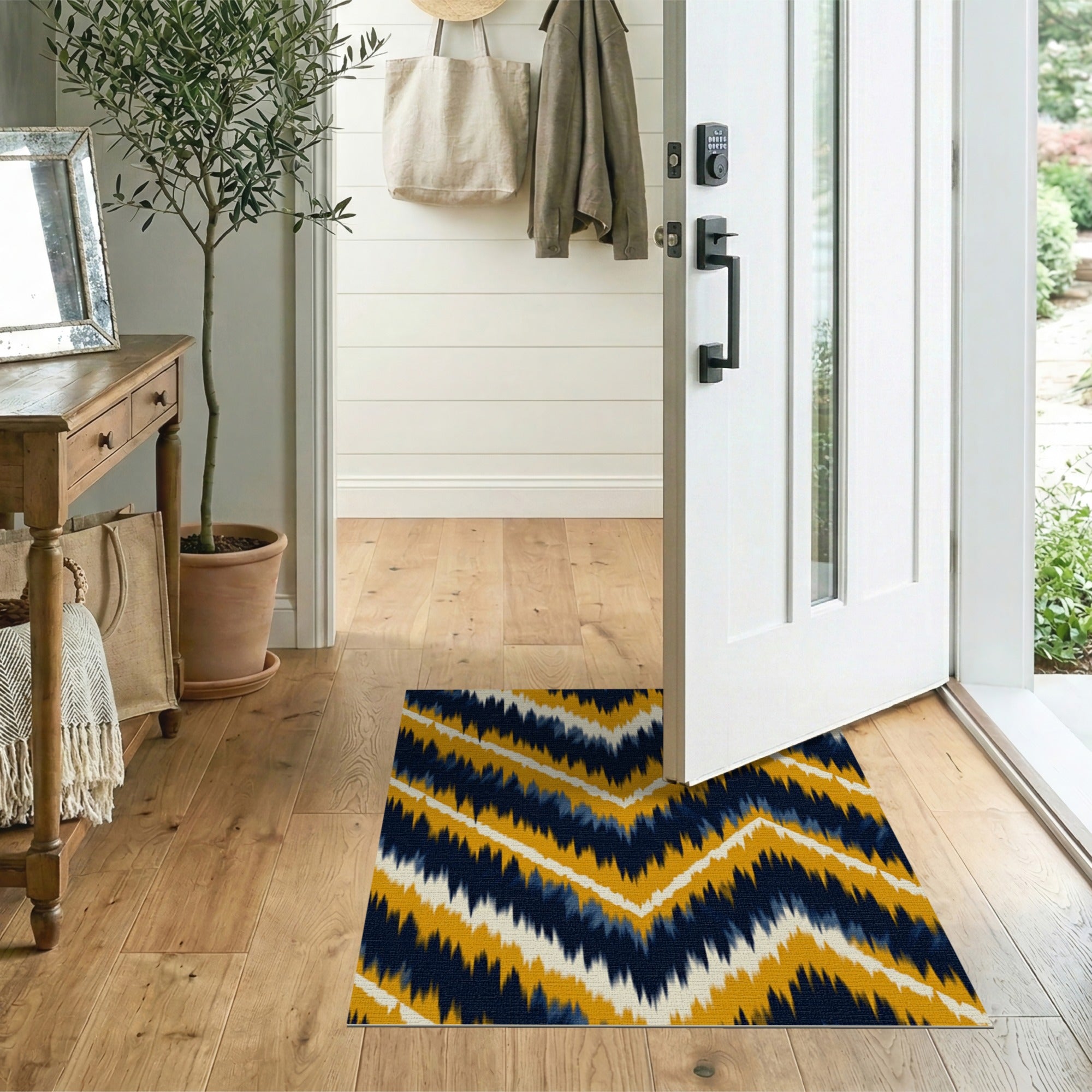 Navy Mustard Zigzag Southwestern Rug
