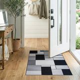 Modern Geometric Block Area Rug in Grey Blue