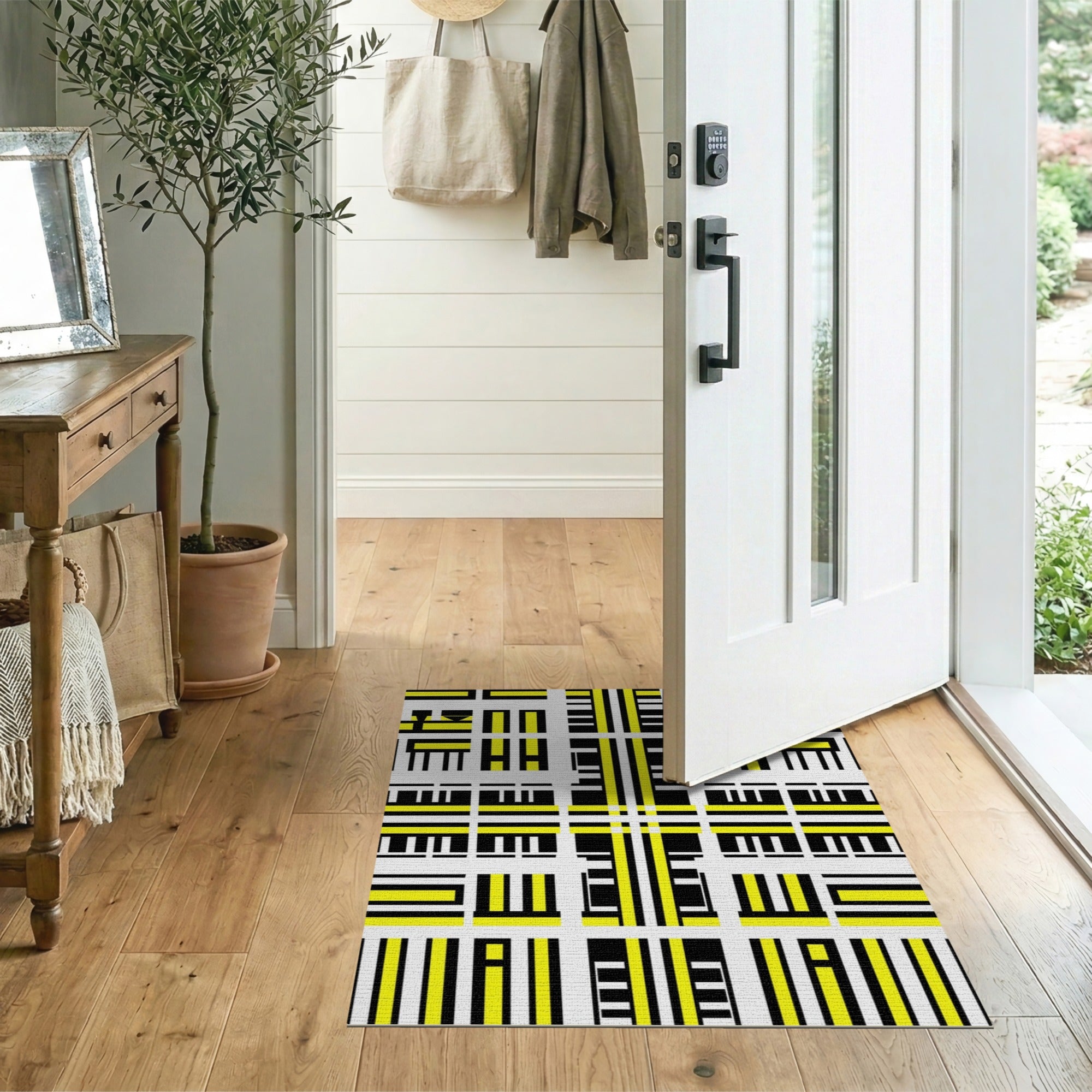 Geometric Modern Yellow Bold Yellow Black Geometric Area Rug