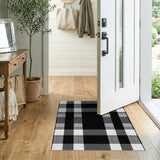 Rustic Farmhouse Distressed Black White Checkered Area Rug
