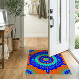 Vibrant Orange Teal Mandala Geometric Area Rug
