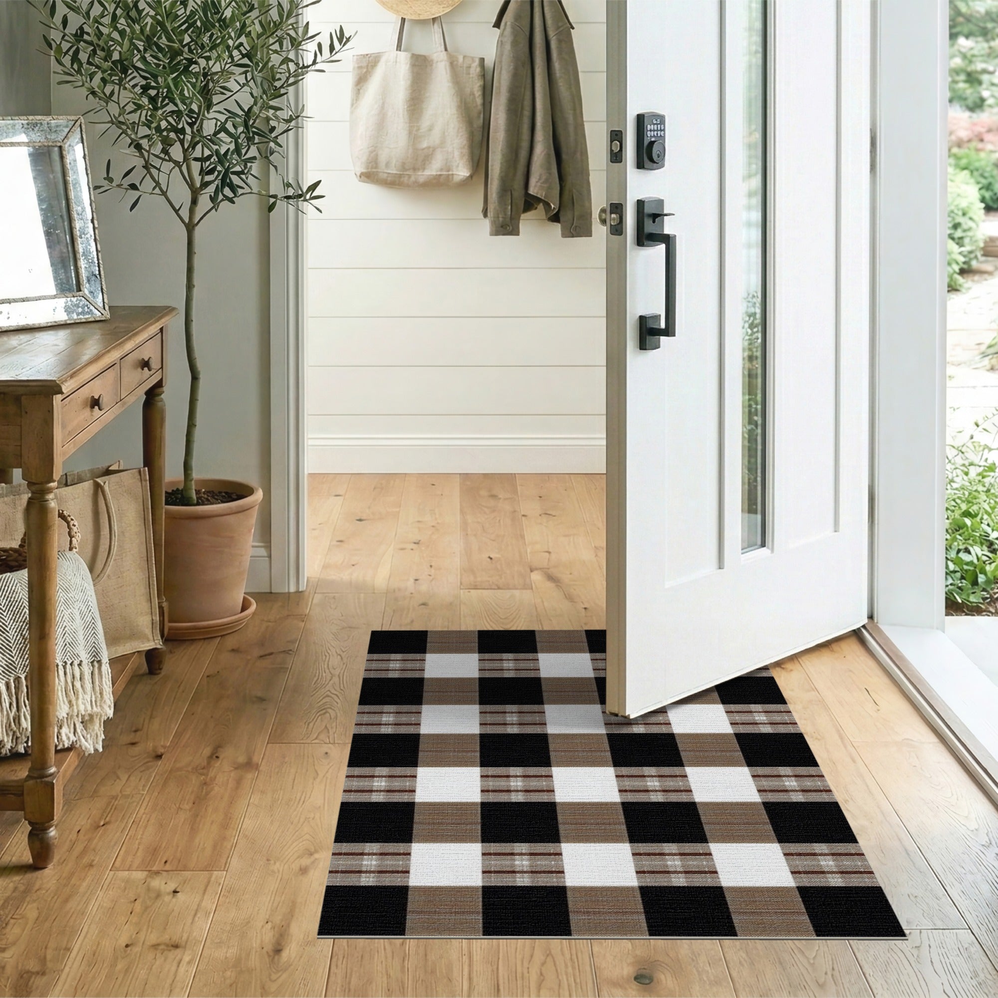 Black Tan Buffalo Check Plaid Area Rug