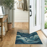Swirling Teal Ocean Waves Sunset Area Rug