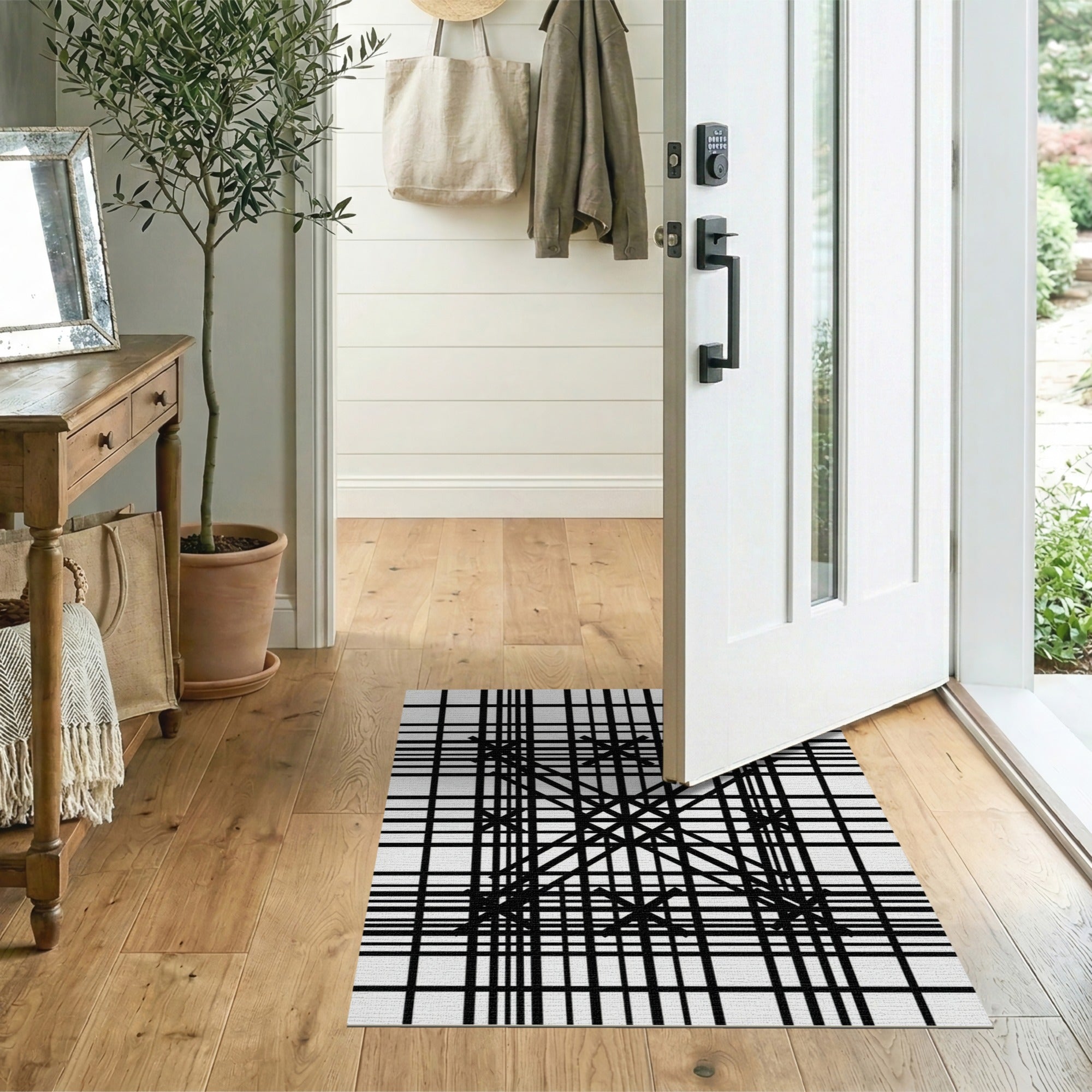Geometric Modern Black White Geometric Crosshatch Area Rug