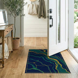 Teal Gold Vein Navy Abstract Area Rug