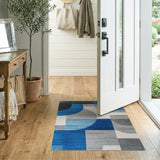Abstract Geometric Blue Teal Grey Area Rug