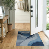 Blue Abstract Wave Geometric Area Rug
