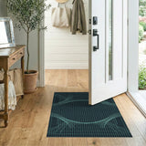 Teal Abstract Grid Wave Area Rug