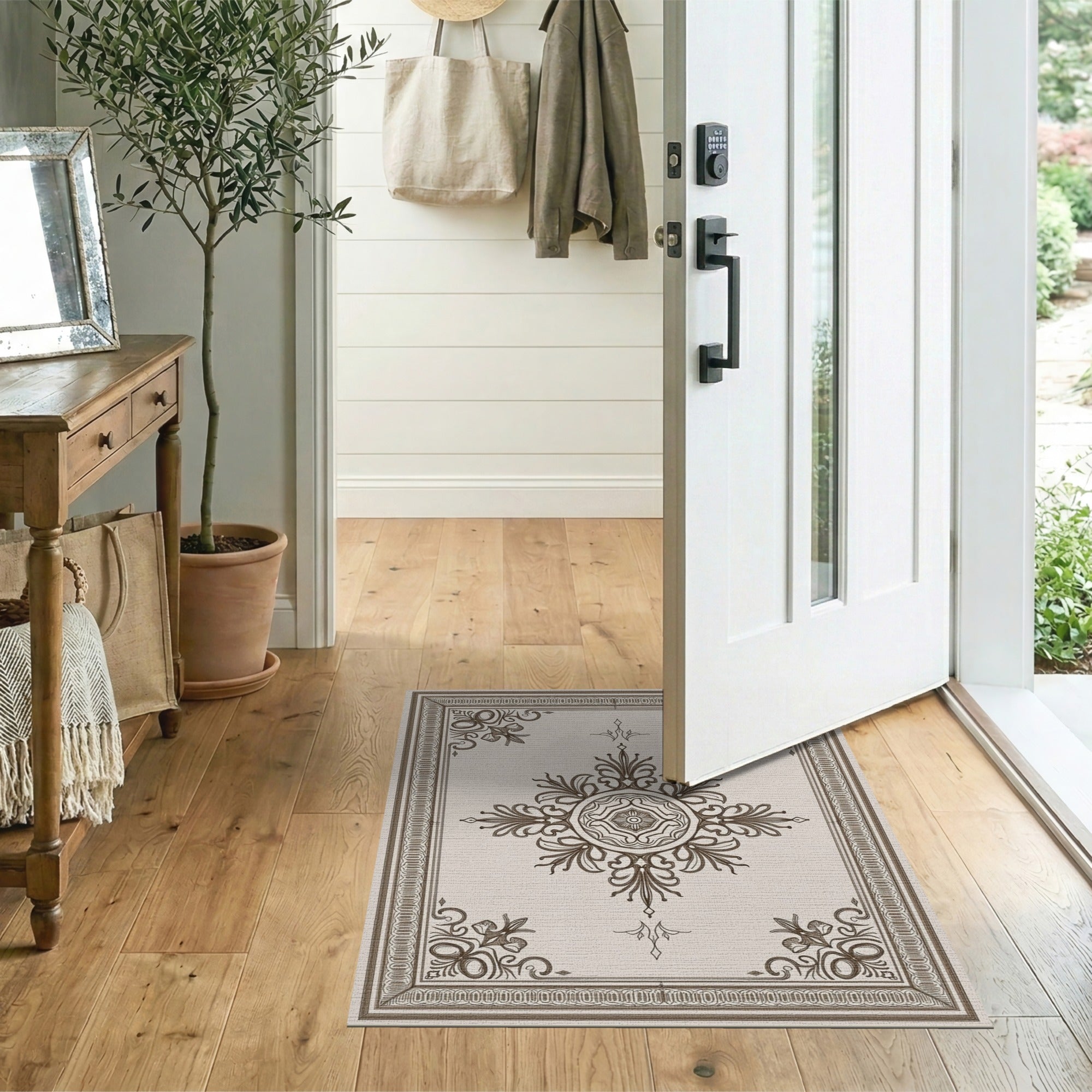 Floral Vintage Beige and Neutral Ornate Floral Medallion Beige Area Rug