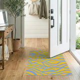 Sunny Yellow Blue Wavy Abstract Area Rug