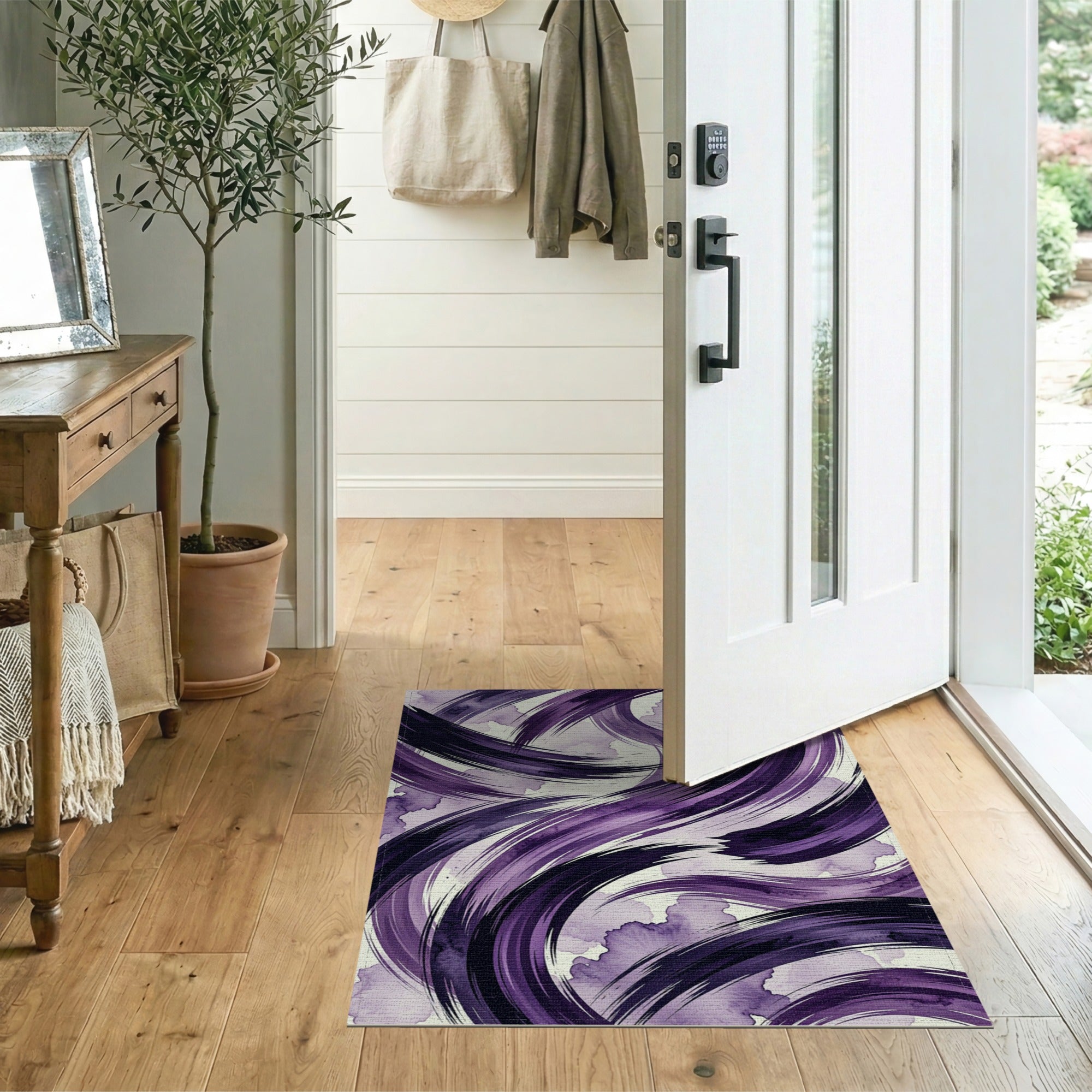 Purple Abstract Swirl Washable Area Rug