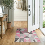 Pink Pink Grey Geometric Triangle Area Rug