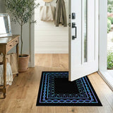 Intricate Blue Teal Geometric Border Rug