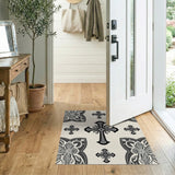 Vintage Gothic Cross Washable Area Rug - Black and Cream
