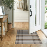 Rustic Farmhouse Plaid Brown Tan Plaid Woven Area Rug