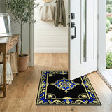 Ornate Blue Gold Medallion Persian Rug