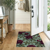 Vintage Burgundy Rose Floral Area Rug