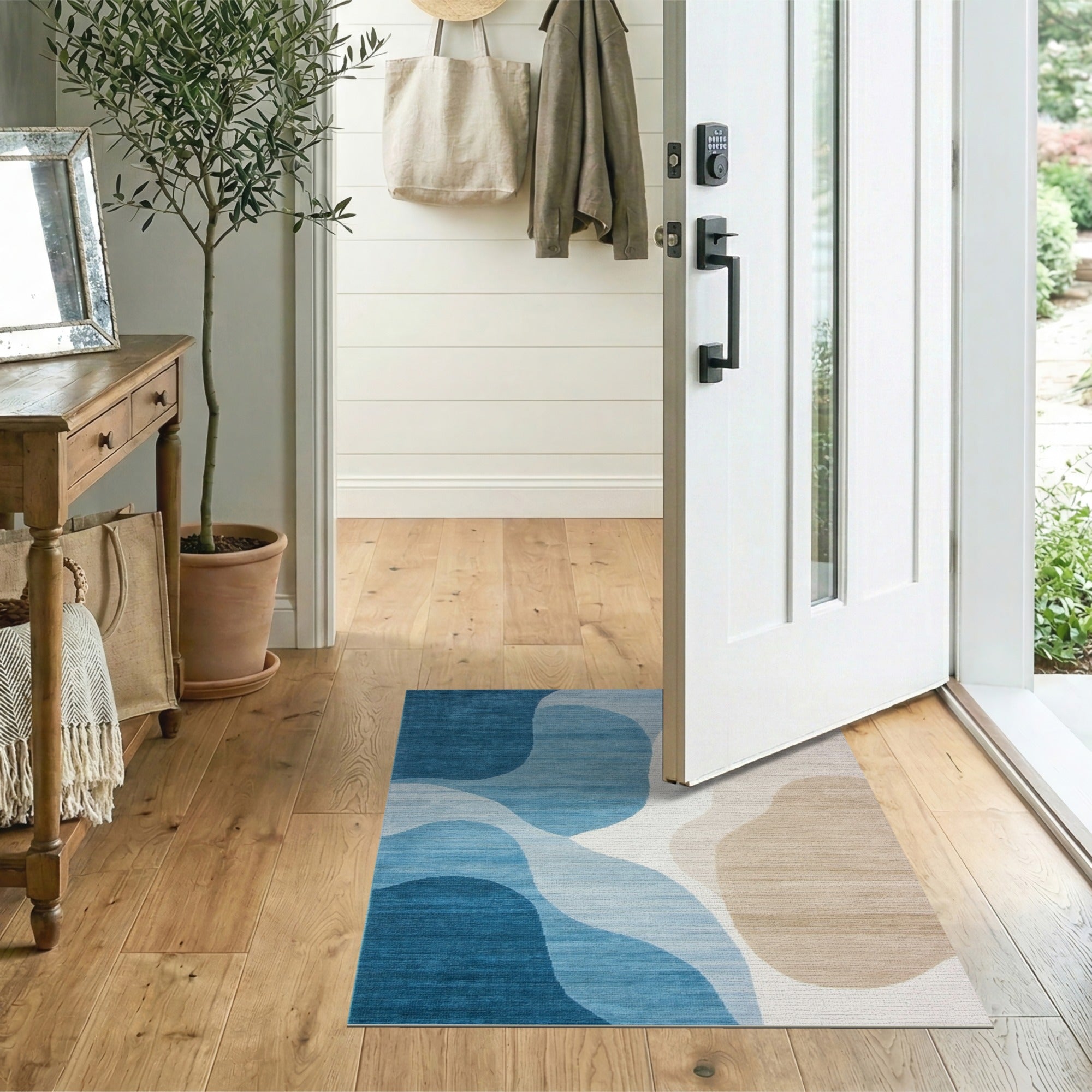 Abstract Area Blue and Teal Fluid Blue Wave Abstract Area Rug