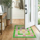 Green Framed Pink Orange Patchwork Geometric Rug
