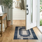 Navy Blue Geometric Frame Area Rug