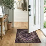 Ornate Purple Medallion Distressed Area Rug
