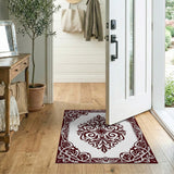 Ornate Red Damask Floral Border Area Rug