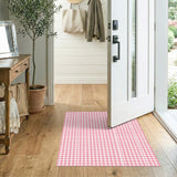 Pink Checkered Washable Area Rug