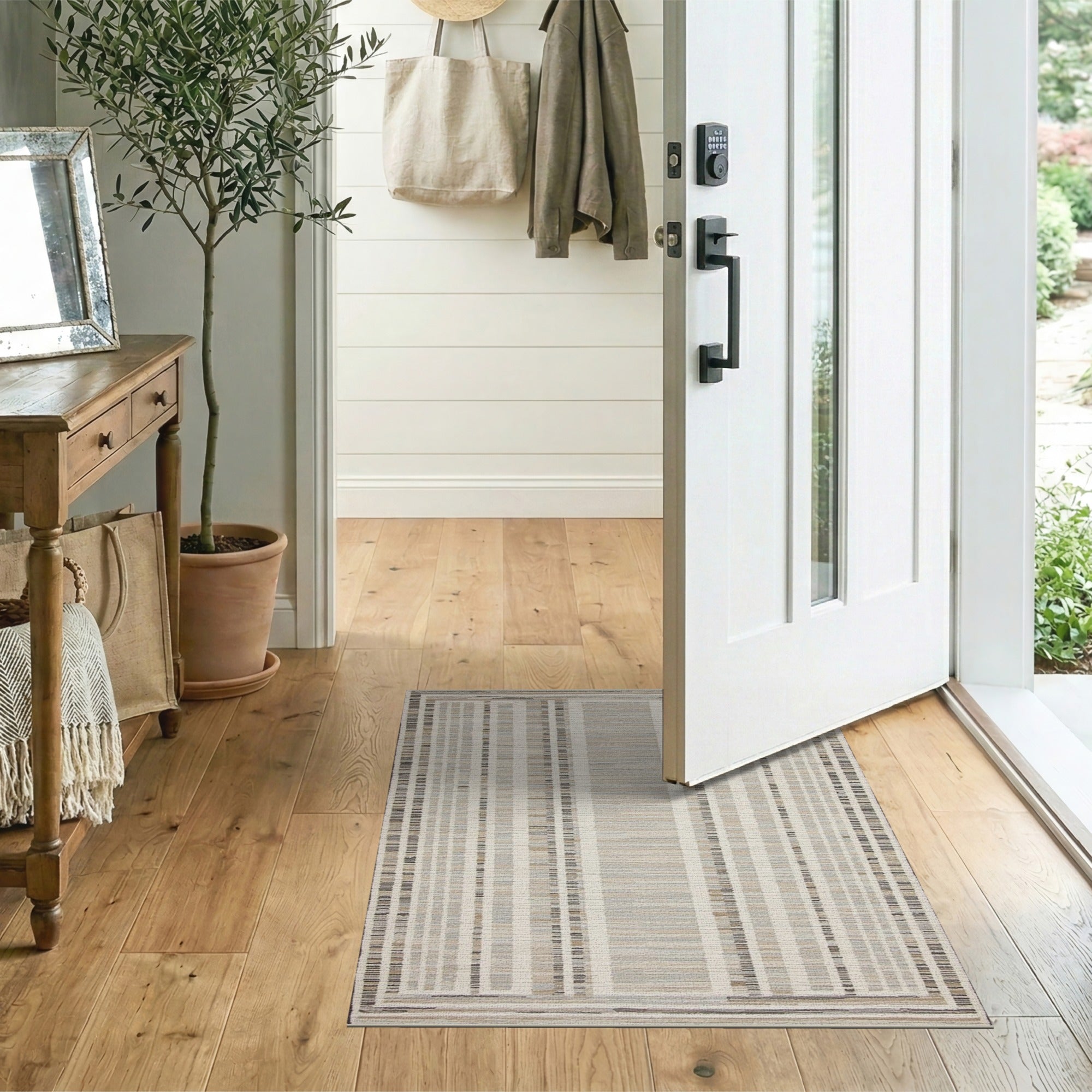 Modern Beige Gray Vertical Stripe Area Rug