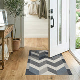 Washable Modern Geometric Chevron Area Rug - Blue and Grey Low Pile