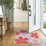 Playful Pink Rug with Red White Floral Cutouts