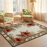 ODIKA Tropical Hibiscus Washable Low Pile Area Rug, Non-Slip & Pet Friendly Tropical Decor
