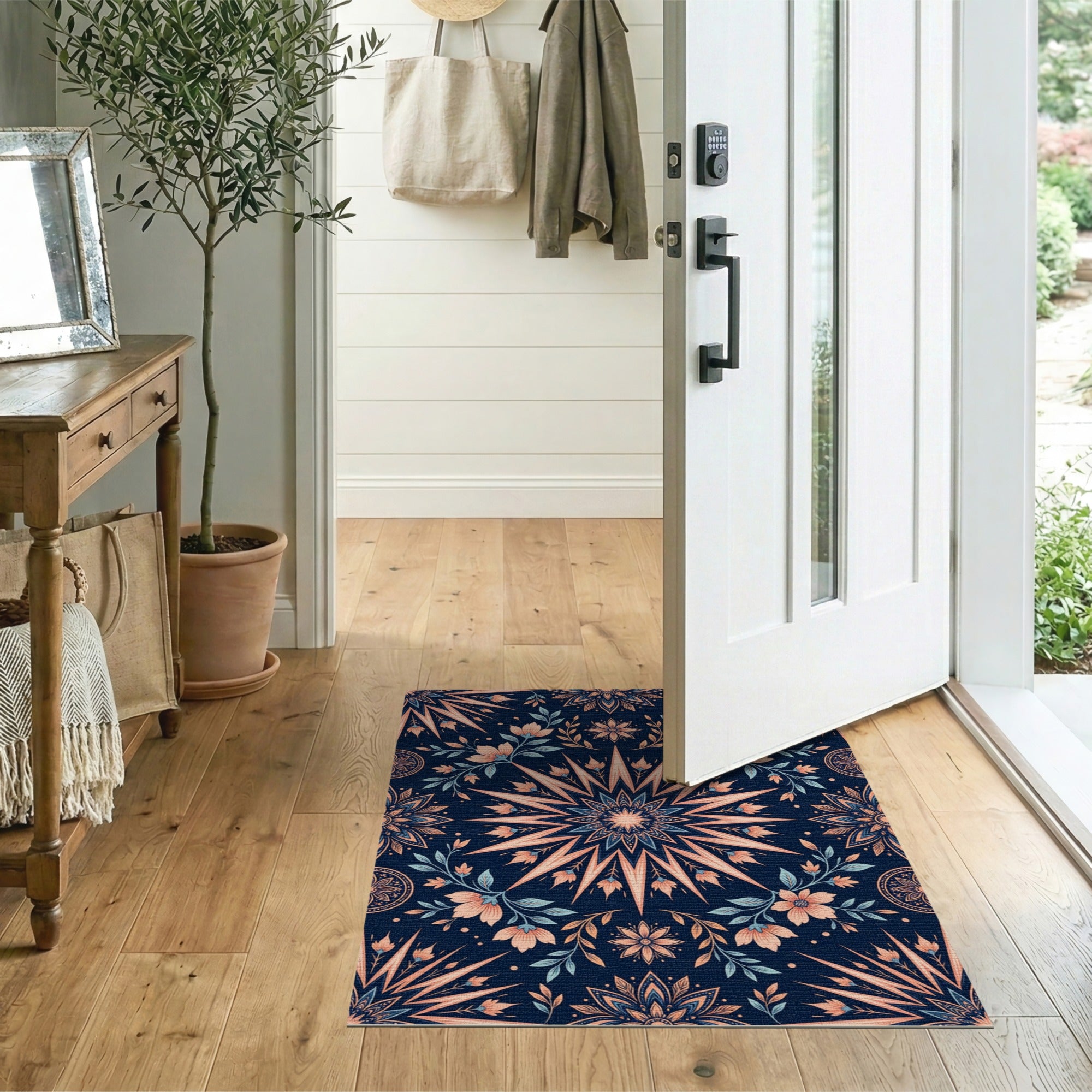 Navy Coral Mandala Floral Area Rug
