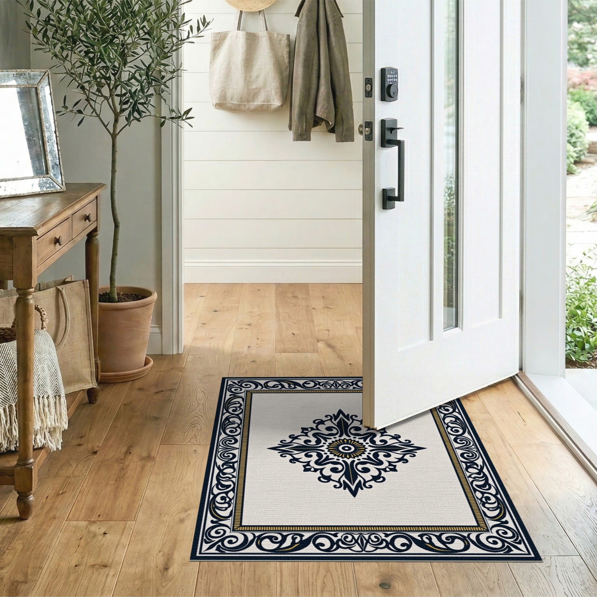 Ornate Black and Gold Medallion Area Rug