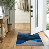 Abstract Blue Wave Mountain Area Rug