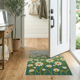 White Daisy Meadow Teal Area Rug