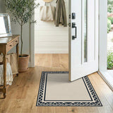 Beige Area Rug with Black Geometric Border