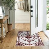 Ornate Red Damask Border Area Rug