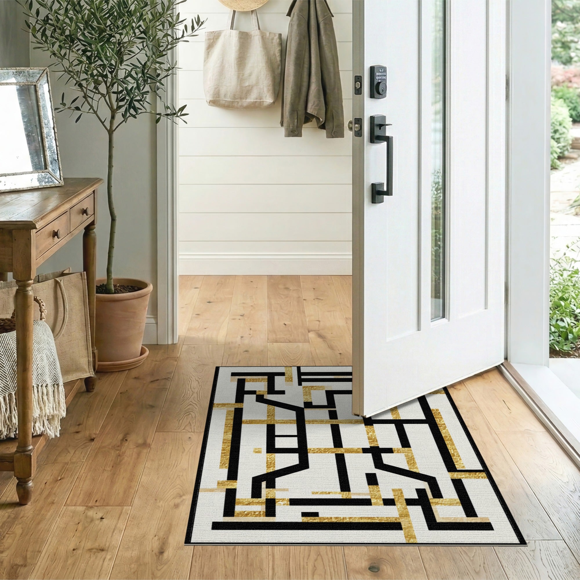 Black Gold Geometric Area Rug