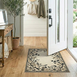 Elegant Floral Border Area Rug in Beige Black