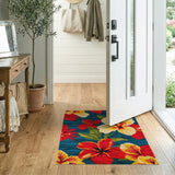 Vibrant Hibiscus Floral Navy Area Rug