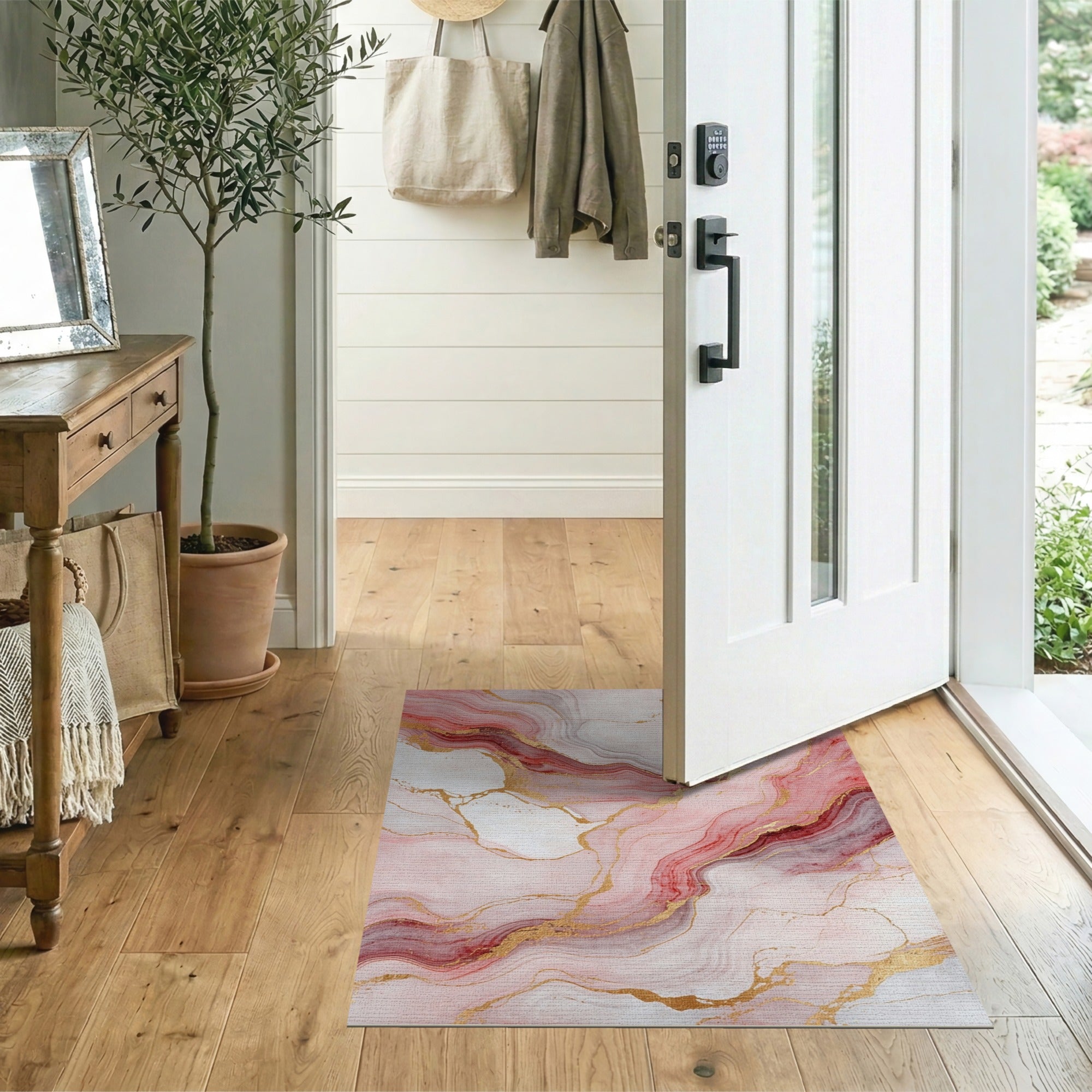 Pink Gold Marble Abstract Area Rug
