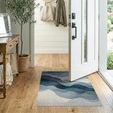 Blue and Teal Abstract Area Layered Blue Wave Abstract Area Rug