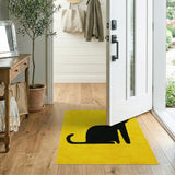 Sunny Yellow Black Cat Silhouette Tufted Rug