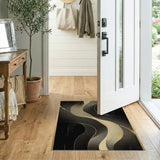 Gold and Silver Black Gold Fluid Wave Abstract Area Rug