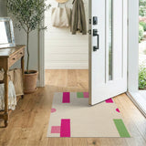 Bold Pink Green Geometric Tufted Area Rug