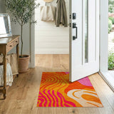 Vibrant Orange Pink Abstract Wave Area Rug