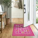 Vibrant Pink Floral Area Rug with Ornate Border