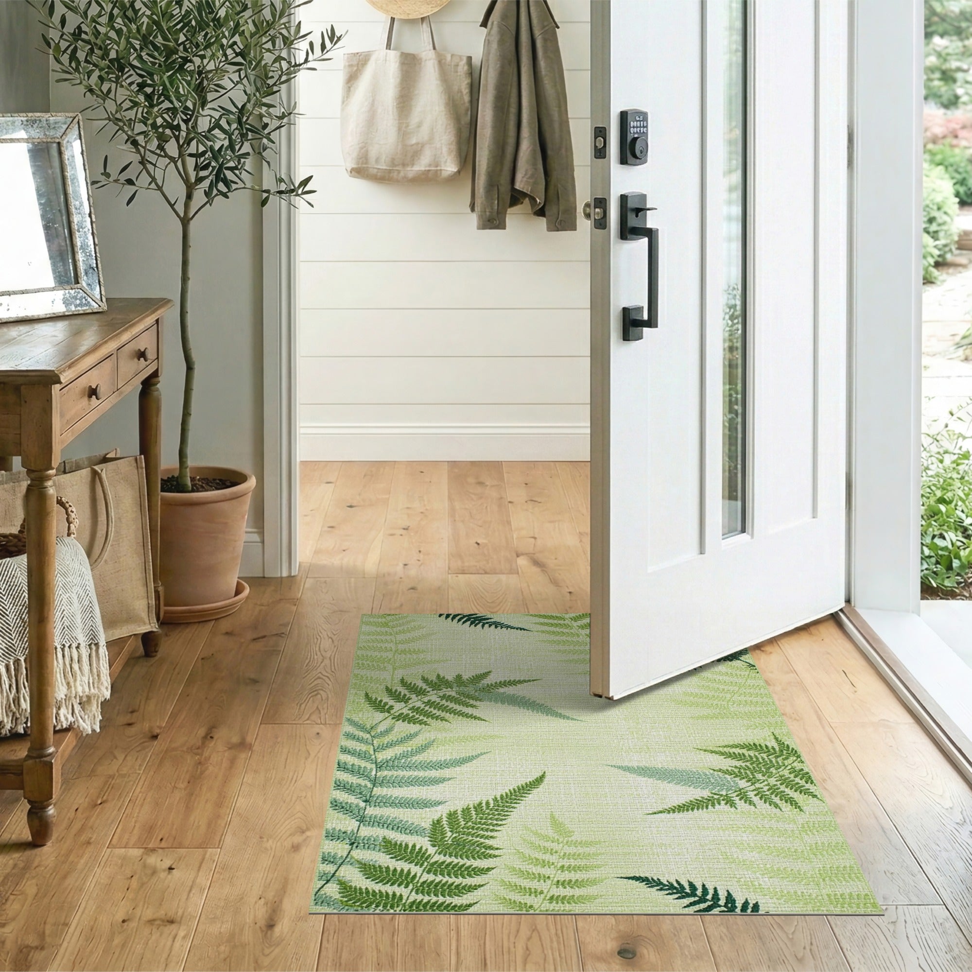 Lush Green Fern Leaf Green Area Rug